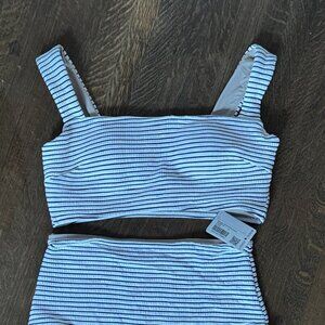 Lululemon Smocked Striped Swim Square Top in Hyper Stripe (White / True Navy)